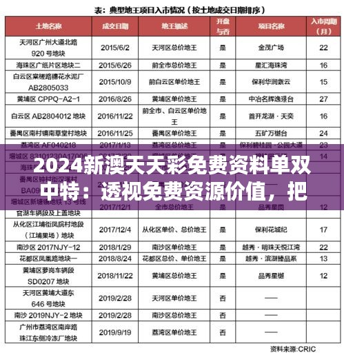 2024新澳天天彩免費資料單雙中特：透視免費資源價值，把握中獎先機(jī)