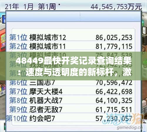48449最快開獎記錄查詢結(jié)果：速度與透明度的新標桿，激發(fā)玩家熱情