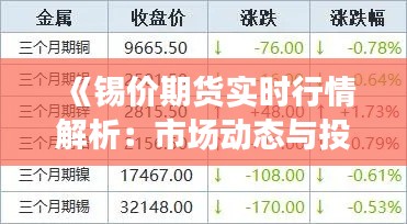 《錫價(jià)期貨實(shí)時(shí)行情解析：市場動態(tài)與投資策略》