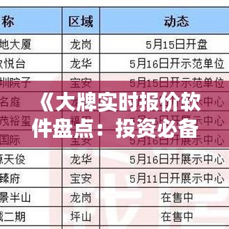 《大牌實時報價軟件盤點：投資必備工具大揭秘》