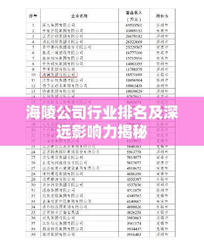 海陵公司行業(yè)排名及深遠(yuǎn)影響力揭秘