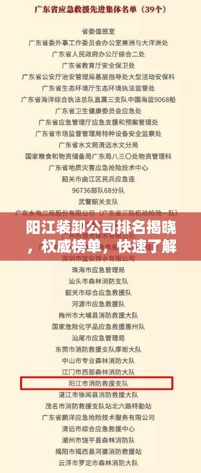 陽(yáng)江裝卸公司排名揭曉，權(quán)威榜單，快速了解一流企業(yè)！